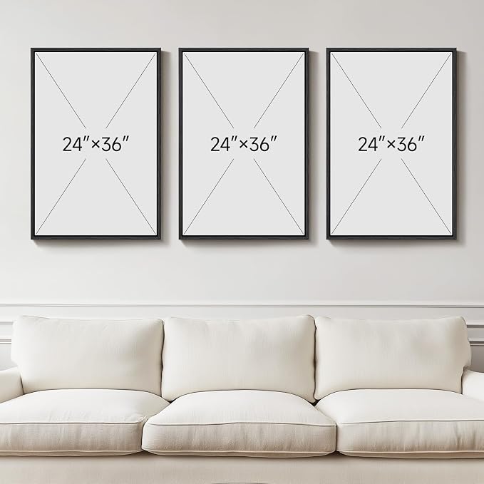 Large Framed Black and White Gray Abstract Wall Art Set, 3 Piece 24x36 Inch | Modern Minimalist Artwork, Gray Abstract Paintings, Neutral Pictures, Canvas Prints, Living Room Bedroom Office Wall Decor