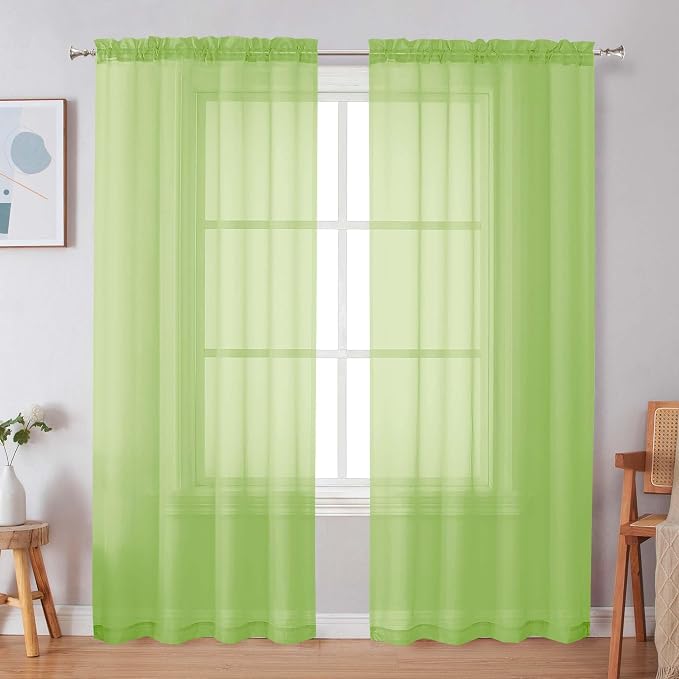Simplebrand Lime Sheer Curtains 72 Inches Long 2 Panels for Living Room, Rod Pockets Airy Window Treatments Voile Sheer Black Curtains Panels Lightweight for Front Back Patio Glass Door, 42" Width