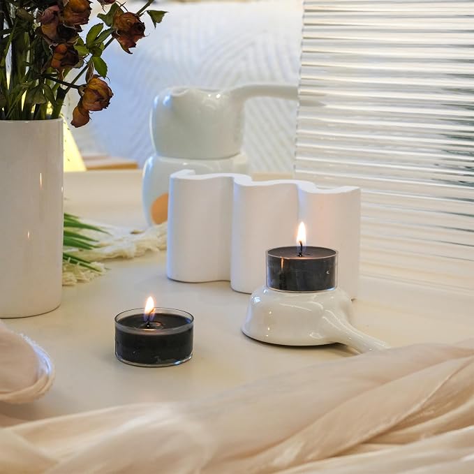 12 Black Unscented Natural Soy Tealight Candles in Clear Cup