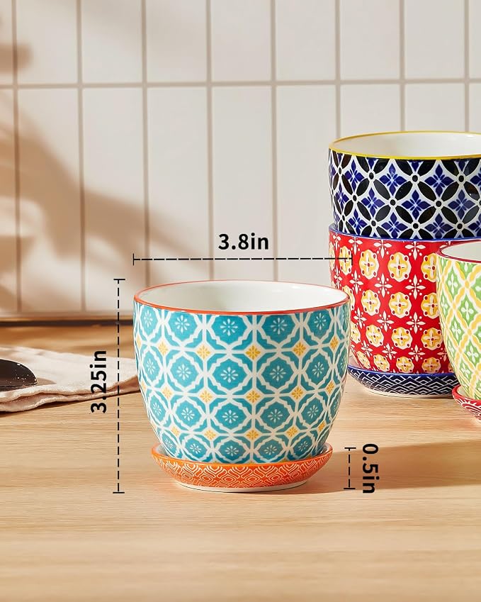 Metahom 3.8 Inch Succulent Pots, Ceramic Pots for Plants, Set of 4