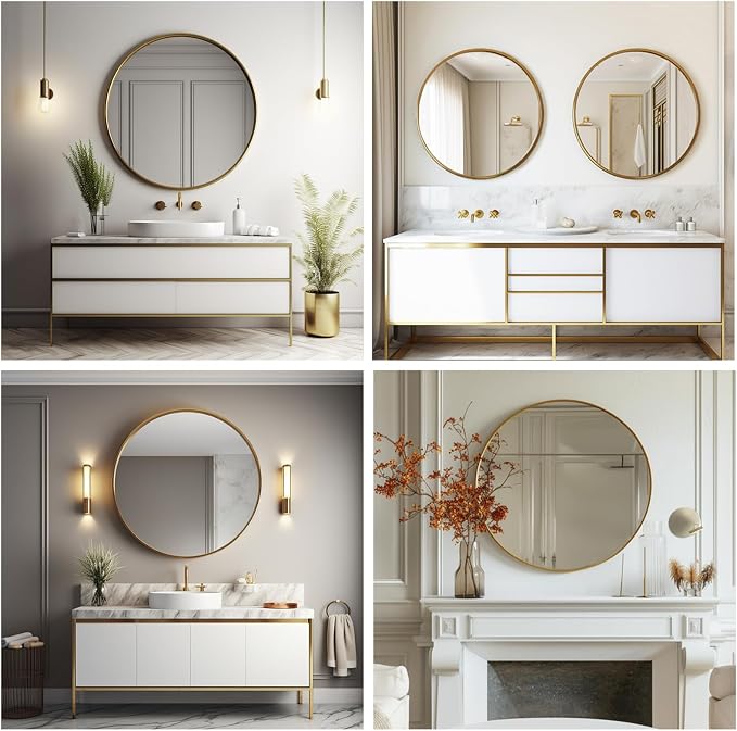 Circle Mirror 26 inch, Round Wall Mirror, Gold Brushed Metal Frame | High Definition Mirror, Rust-resistant, Easy Installation, Suitable for Bedroom, Entryway, Living Room, Hallway, Wall Décor