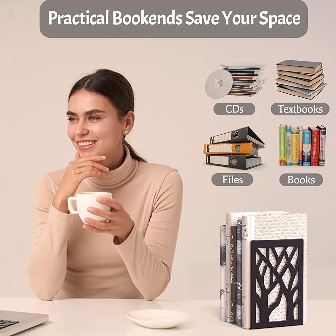 Metal Bookends-Heavy Book Ends for Shelves,Book Shelf Holder Home Decorative,Black Bookend Supports