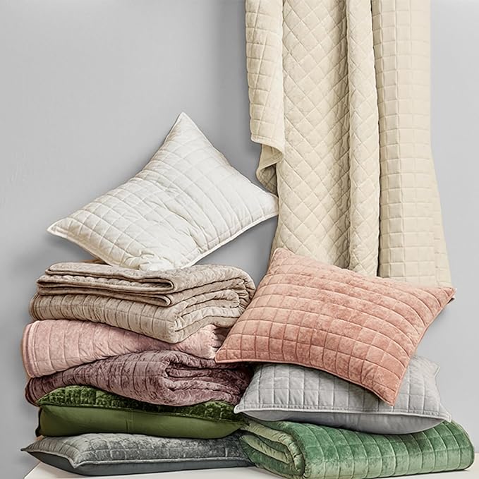 RECYCO Channel Box Stitch Velvet Quilt Set, Twin/Twin XL Size, Urban Taupe | Ultra Soft Lightweight Velvet Comforter, Luxury Oversized Bedspread Coverlet, Quilted Bedding Set for All Season with 1 Sham