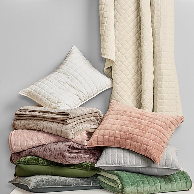 RECYCO Velvet Quilt Set, Oversized California King 118"x106", Urban Taupe | Channel Box Stitch Velvet Comforter Set, Ultra Soft Lightweight Bedspread Coverlet, All Season Bedding Set, with 2 Shams