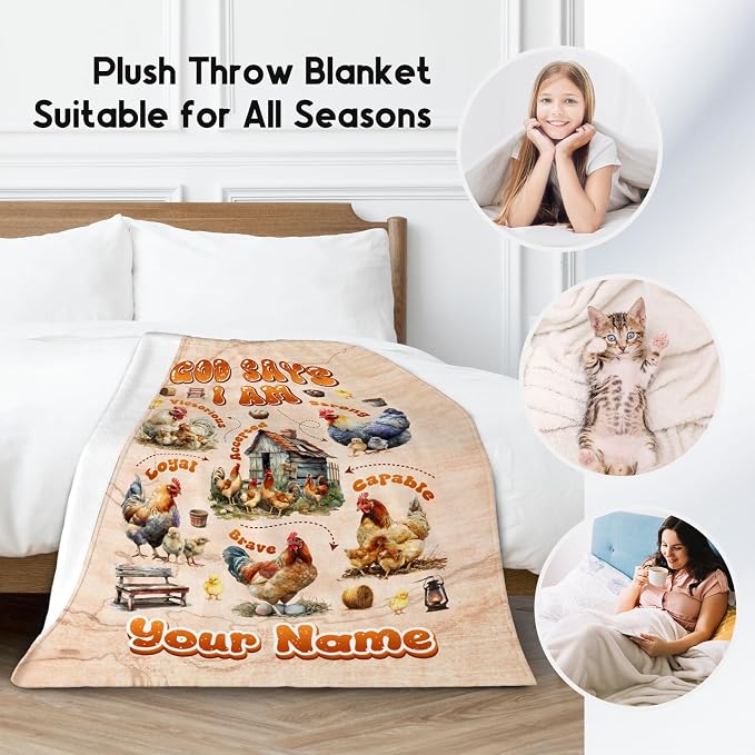 Custom Chicken Blanket with Name, Chicken Gifts for Women Adults Chicken Lovers, Kids Throw Blanket for Girls Boys, Inspirational Gifts for Women, Fleece Cozy Throw Blanket for Couch, 30"x40"