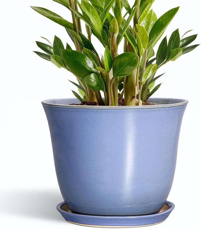 Ceramic Plant Pots, 10 Inch Plant Pot for Indoor, Purple-Blue | Round Planter with Drainage Hole and Saucer, Decorative Large Planters, Modern Flower Pots, House Decor, Garden Gift