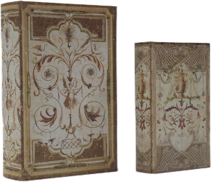 Decorative Book Boxes Set of 2 Magnetic Lock Faux Wooden Storage Book Box