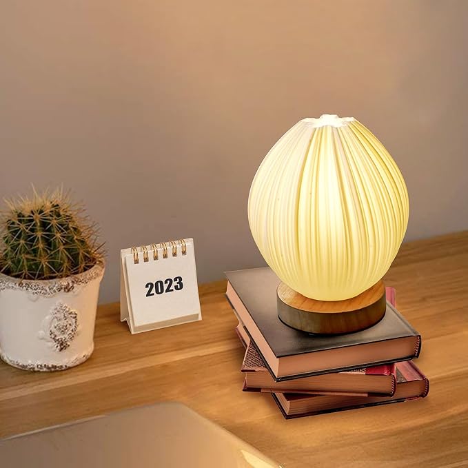 Lotus Small Table Lamp, Vintage Pleated Night Light for Bedside & Decor