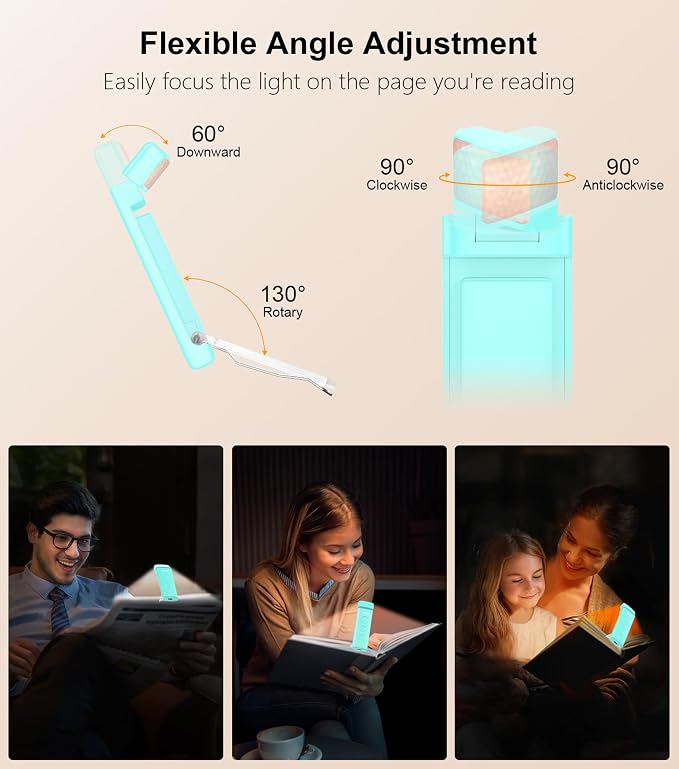 Gritin Book Light Rechargeable, Clip on LED Reading Light for Books in Bed
