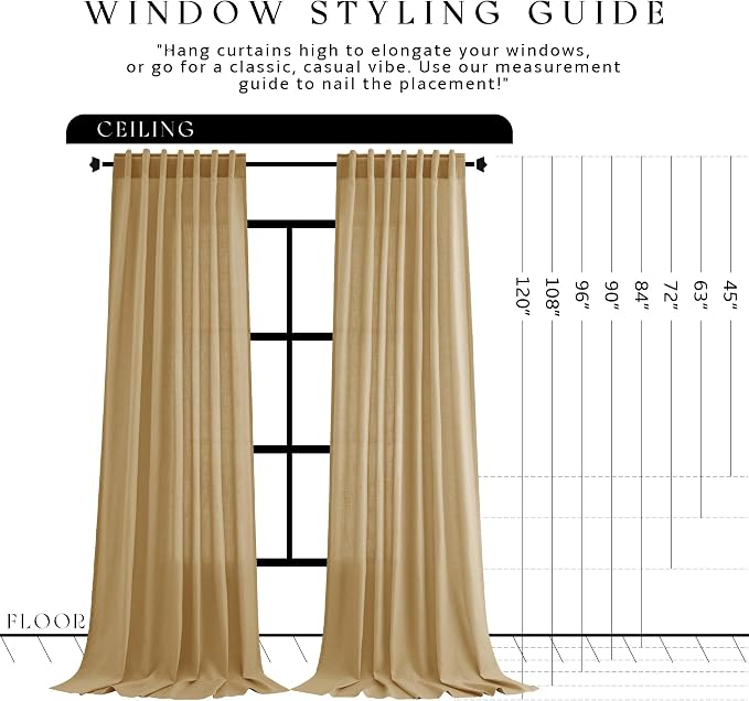 Jowels Gold Yellow Linen Curtains 84 Inch Long 2 Panels for Living Room | Light Filtering Semi Sheer Curtain, Back Tab Pocket Pleated Look, Boho Farmhouse Textured Privacy Drapes for Bedroom Window