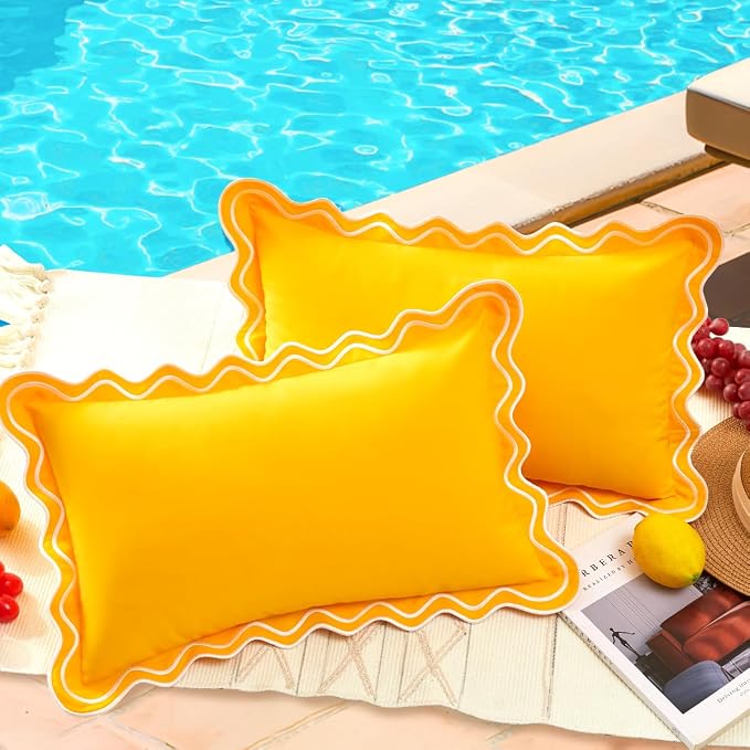 JOJOGOGO Yellow Scalloped Outdoor Lumbar Pillow Covers 12x20 Set of 2