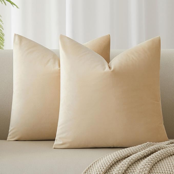 16x16 Velvet Throw Pillow Covers Set of 2 for Couch Sofa Bed,Khaki