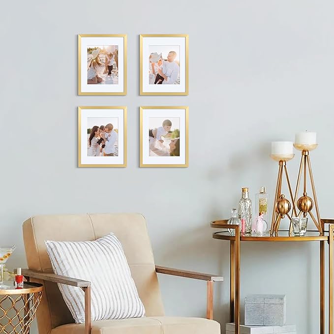 upsimples 11x14 Picture Frame, Gallery Wall Frames Set of 5, Gold | Photo Frame Collage Wall Decor, 11 x 14 Frame, 8x10 Frame with Mat for Family, Baby, Hallway, Diamond, Wedding