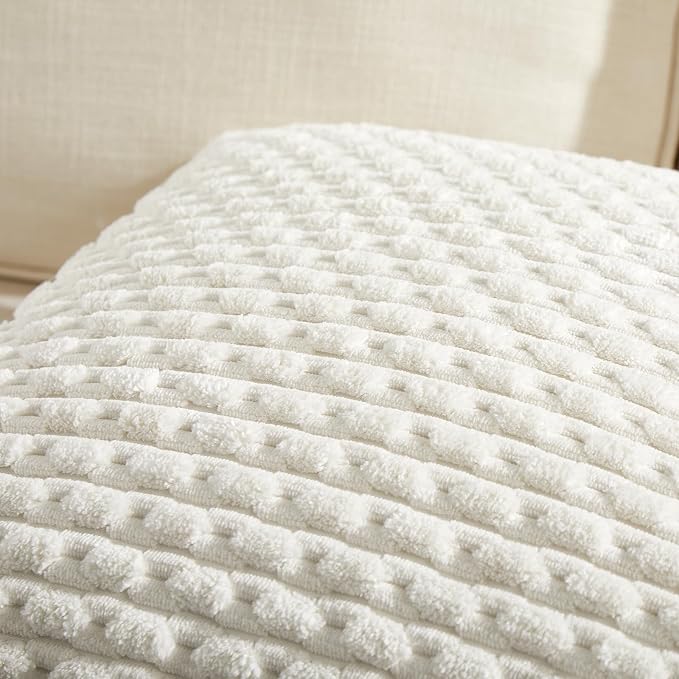 Fancy Homi 2 Packs Cream Decorative Throw Pillow Covers 26x26 Inch for Couch Bed Sofa, Modern Farmhouse Boho Home Decor, Soft Cute Plush Corduroy Cushion Case 66x66 CM