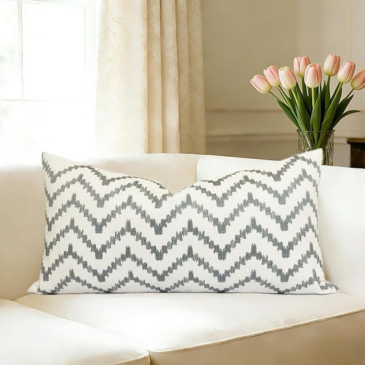 Slow Cow Linen Embroidery Decorative Lumbar Throw Pillow Cover Rectangular Pillowcase Cushion Cover for Bed Couch Sofa 12 x 24 Inches Dark Gray