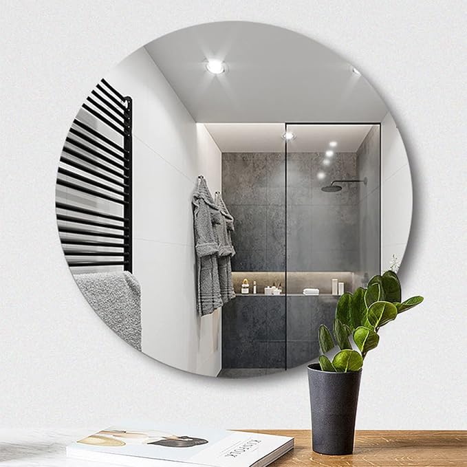 16'' Round Glass Mirror for Wall Decor, Frameless Circle Wall Mirror | 2mm HD Reflection Wall Mounted Mirrors with Tape, Decorative Circular Wall Mirror for Bathroom, Vanity, Entryway, Home Decor