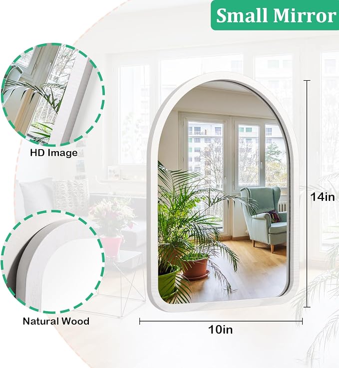 Small Arch Rustic Mirror Wood Framed Wall Mirror Arched Bathroom Bedroom Farmhouse Decorative Hanging Mirror 14" x 10"
