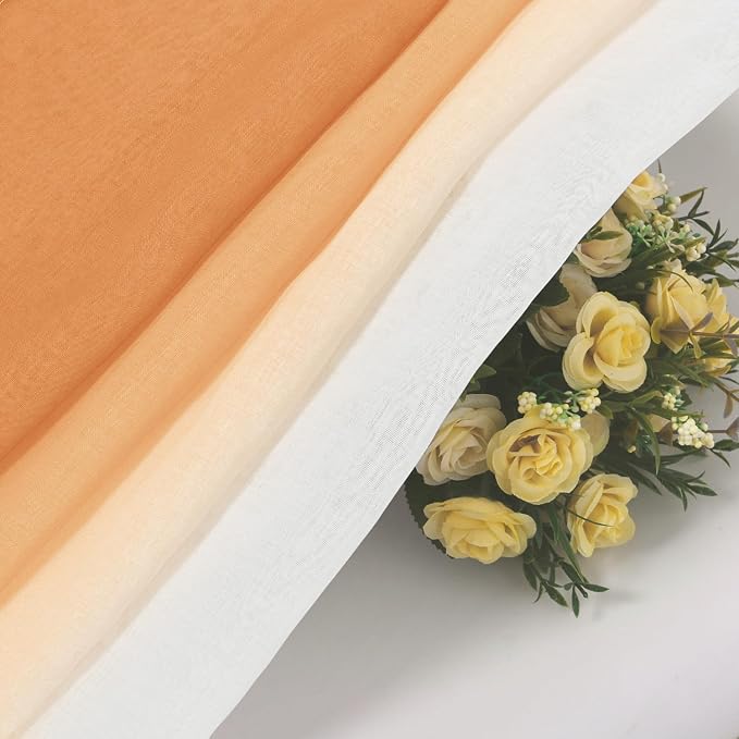 DWCN Ombre Faux Linen Sheer Curtains - Extra Long Gradient Semi Voile Light Filtering Grommet Top Bedroom and Living Room Curtains, 52 x 102 Inches Long, 2 Panels, Sunset Orange