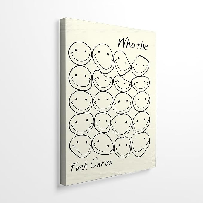 Funny Quote Canvas Wall Art Beige Smiley Face Line Art Print 12x16Inch | Unframed Modern Home Decor Humorous Wall Art for Bedroom, Bathroom, Office & Living Room Unique Humorous Wall Decoration Gift