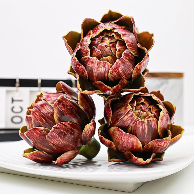 3pcs Large Faux Artichokes Decoration, Red Artificial Artichoke