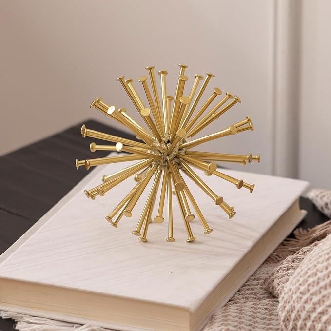 4.5” Metal Spike Sphere Tabletop Decor, Gold Geometric Decorative Ball