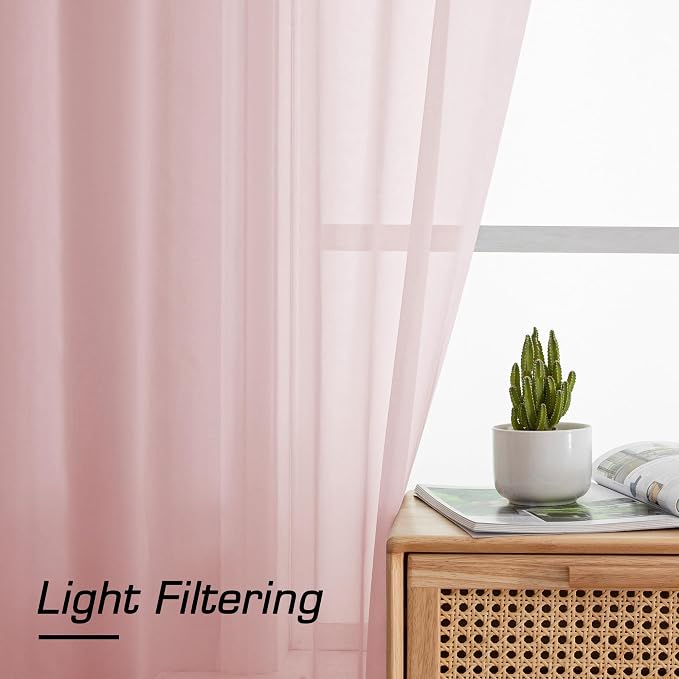 Simplebrand Blush Red Sheer Curtains 90 Inches Long 2 Panels, Light Filtering Rod Pocket Solid Color Window Sheer Curtain Panels, Elegant Curtains & Drapes for Living Room, Bedroom, 59" W x 90" L