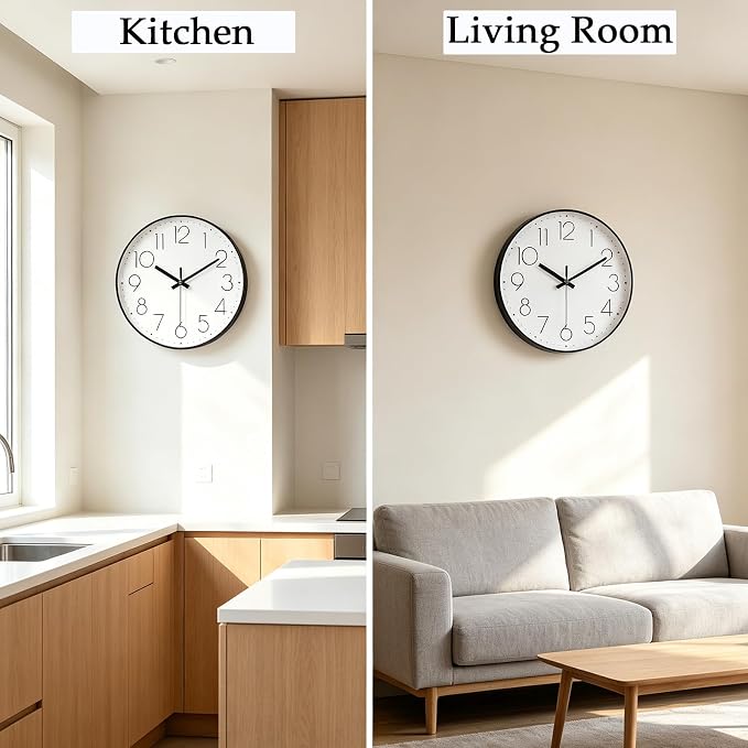 2 Pack Black Wall Clock 12 Inch Modern Silent Battery Operated Wall Clocks | Office Kitchen Classroom School