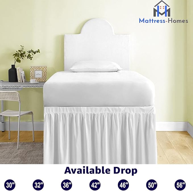 Mattress-Homes Ruffled Dorm Bed Skirt, Twin XL, 38-Inch Drop, Tailored with Split Corners, White Dust Ruffle for Lofted College Beds, Twin Extra Long Dorm Bedding Essential
