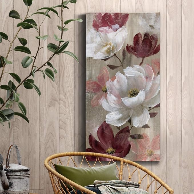 Renditions Gallery Canvas Flower Wall Art Home Glam Paintings & Prints Colorful Rose Garden Modern Romantic Botanical Wall Hanging Decorations for Bedroom Office Kitchen - 12"x24" LT43