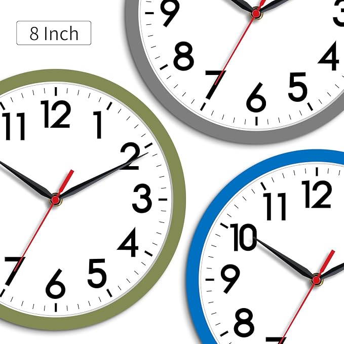 AKCISOT 8 Inch Wall Clock, Silent Battery Operated Analog Clock, Blue | Small Size | Bedroom | Office | Kitchen | Bathroom | Classroom | Modern | Easy to Read