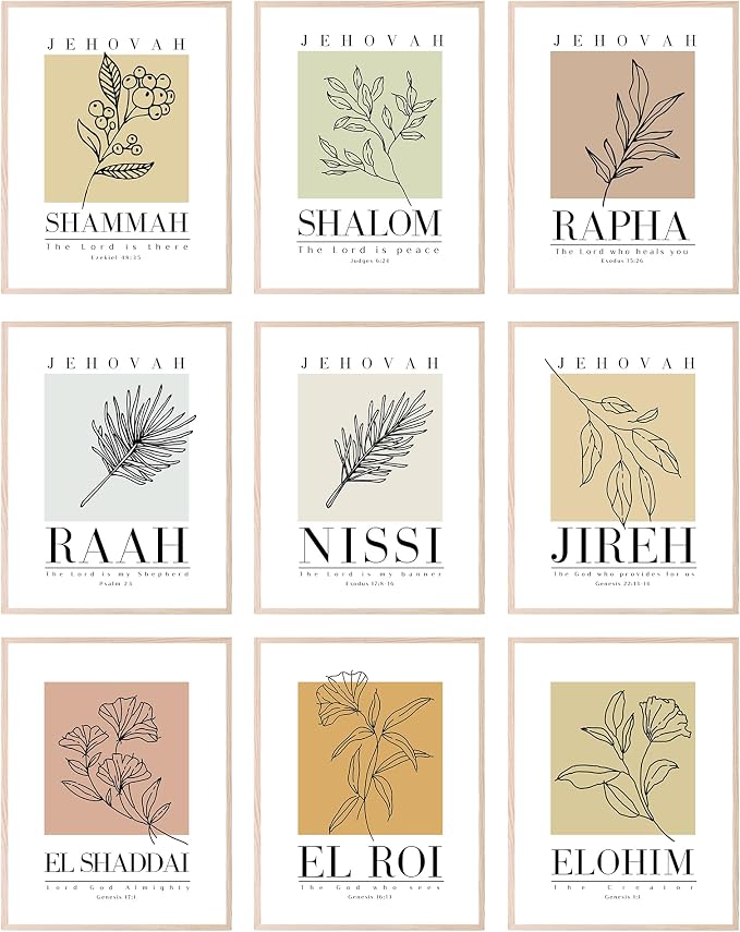BigWig Prints Christian Scripture Prints, Minimalist, Set of 9, 8x10 in | Faith Inspired Bible Verses, Ideal for Prayer Room or Office, Great for Christian Families, Unframed