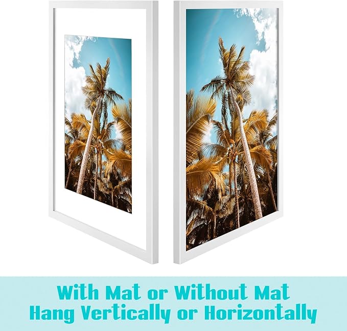 Frametory 16x24 White Picture Frame with Real Glass Mat for 12x18