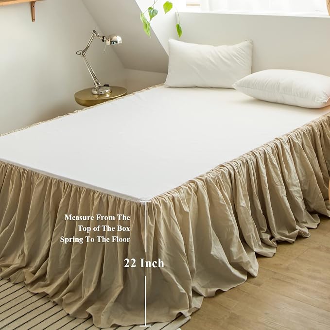 BISELINA French Linen Bed Skirt with Pleated Frills 22-Inch Tailored Drop Natural Flax Cotton Blend Dust Ruffle Soft Cozy Farmhouse Bedding (22" Full, Linen)