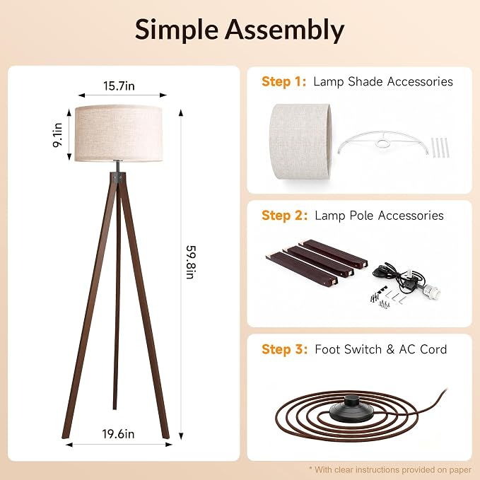 LEPOWER Tripod Floor Lamp Mid Century Modern Standing Lamps for Living Room