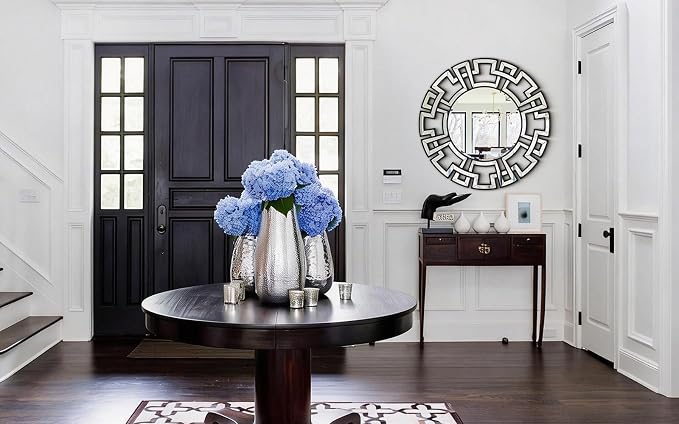 Black Mirrors for Living Room Decor, 32'' Large Round Mirror with Beveled Edge Glass, Modern Decorative Wall Mirror for Dining Room, Entryway, Bedroom, Fireplace