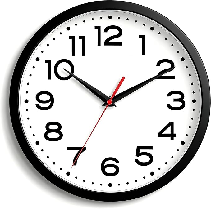 Roymnie 12 Inch Wall Clock, Battery Operated Silent Non Ticking Black | analog wall clock; bold numerals for easy reading; silent non-ticking; 1 AA battery (not included); for classroom