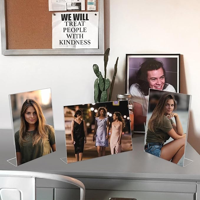8.5x11 Acrylic Picture Frames, Set Of 6 Clear Acrylic Frameless Gift for Desktop Display, Standing Picture or Display Sign Holder with Inserts for Home Office - Horizontal