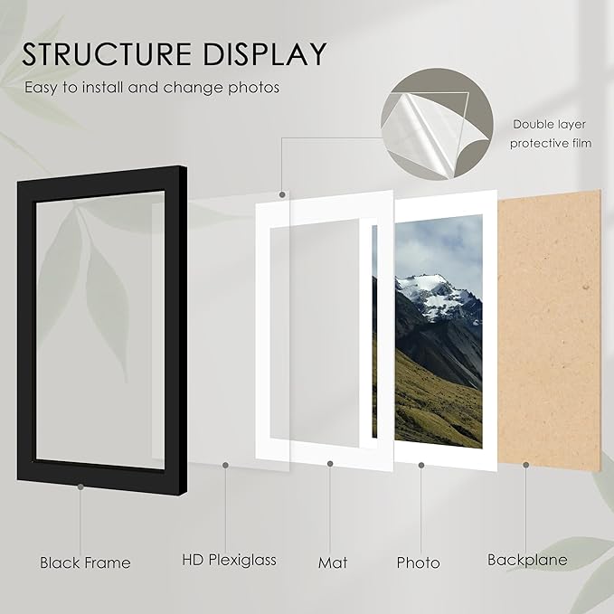 8.5x11 Picture Frame Sef of 10, for Wall Gallery Decor, Black | Display Pictures 6x8 with Mat or 8.5 x 11 Without Mat, Hanging or Tabletop Display, Photo Frame Collage