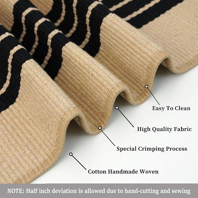 KILOCOCO Striped Rug 3x5 ft Washable Front Door Outdoor Rug, Brown Black | Cotton Layered Doormats, Washable Front Porch Rug, Woven Low Pile Welcome Mat for Kitchen Entryway Farmhouse Patio
