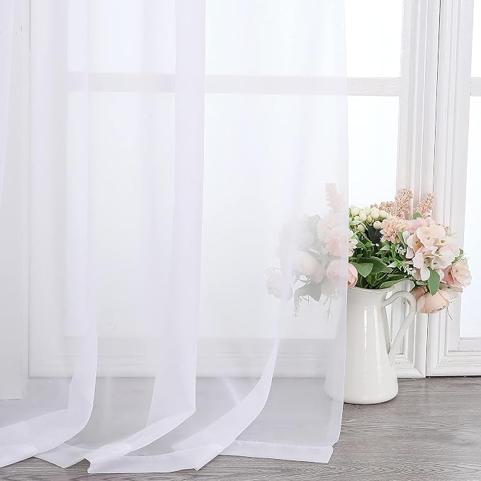 Simplebrand Sheer White Curtains 120 Inches Long, Extra Long Rod Pocket Solid Color Window Sheer Curtain Panels, Elegant Curtains & Drapes for Living Room, Bedroom 2 Panels (White, 2x42x120'')