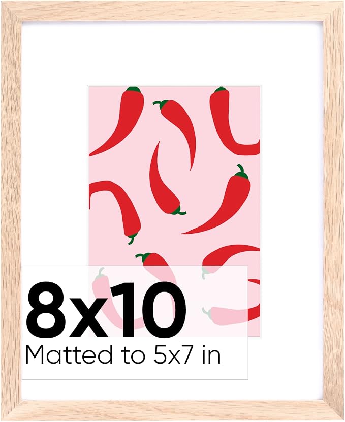 Homeforia 10 x 8 Wood Picture Frame, High End Natural Oak 10x8 Light Wooden Frames with Mat 5x7 inch Photo, 10 x 8 Frame Matted to 5 x 7 Art, Wall or Tabletop Frame, Tempered Glass, Wall Kit, Set of 1