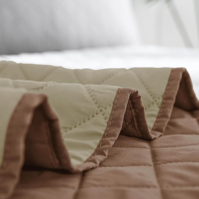 Easy-Going Reversible Quilt Set Full/Queen, Bedspread with 2 Shams | Brown/Beige, Lightweight Bed Comforter, 1 Quilt + 2 Pillow Shams, All-Season Coverlets for Bedroom