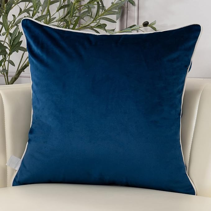Aeckself 20 x 20 Inch Navy Blue Square Throw Pillow Cover Tree Leaves Embroidery Velvet Cushion Case Luxury Modern Pillowcase for Couch Living Room Bedroom Car 50 x 50cm