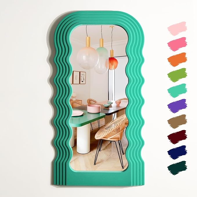 Irregular Green Wall Mirror Living Room Decor,14x28 Arch Mirrors | Soft Flocking Touch,Large Modern Decorative Mirrors for Hallway Entryway Staircase,Over the Bed Wall Art Decoration