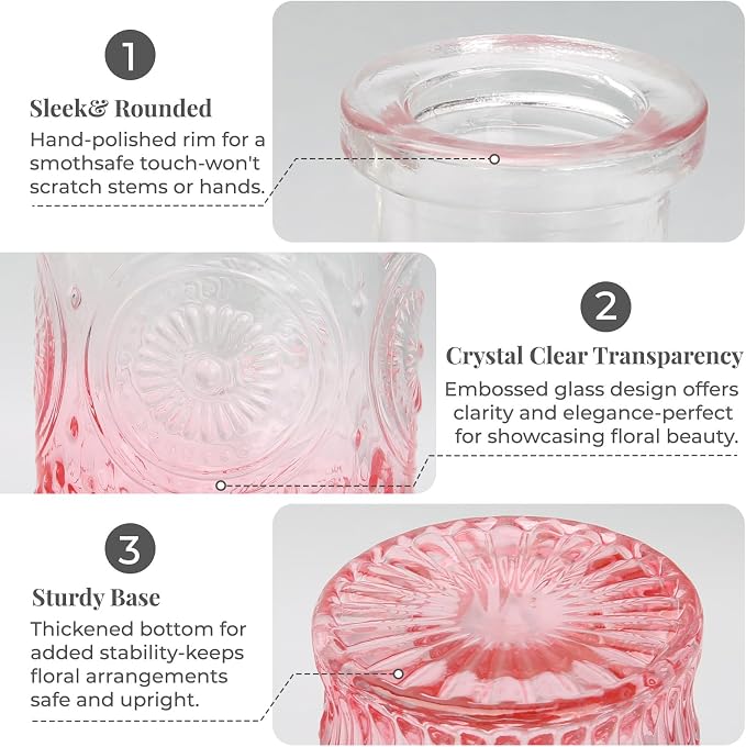 BEAHOT Bud Vase in Bulk - Flower Vases for Wedding Decorations, Glass Vase for Table Decorations, Small Vase for Home, Mother's Day, Centerpieces, Party, Office (32pack,Pink Gradient)