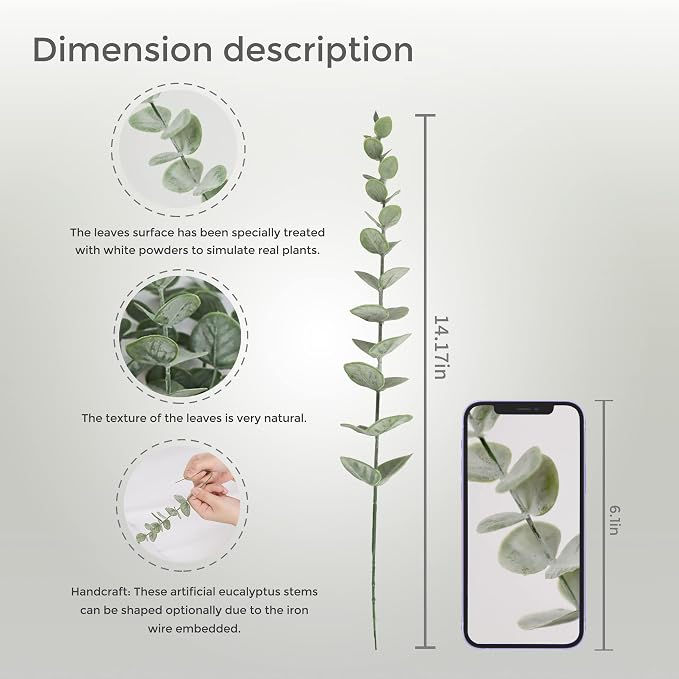 Tiyard 18pcs Eucalyptus Stems Artificial Eucalyptus Leaves Stems | Artificial Fake flowers for Home Office Flowers Bouquet Centerpiece Wedding Decoration Christmas Decor