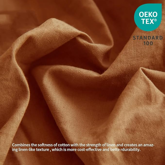 BISELINA French Linen Bed Skirt with Pleated Frills 22-Inch Tailored Drop Natural Flax Cotton Blend Dust Ruffle Soft Cozy Farmhouse Bedding (22" King, Rust)
