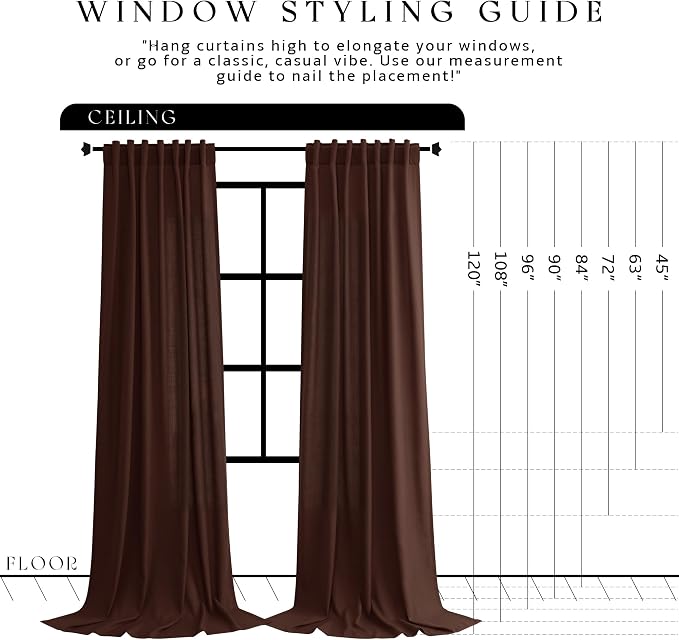 Jowels Rustic Brown Linen Curtains 84 Inch Long 2 Panels for Living Room | Light Filtering Semi Sheer Curtain, Back Tab Pocket Pleated Look, Boho Farmhouse Textured Privacy Drapes for Bedroom Window