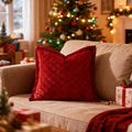 Pillow Cover 24x24 1 Piece Velvet Large Euro Sham with Hidden Zipper Wrinkle Resistant Soft Cross Process Decorative Farmhouse Quilted Cushion Covers for Couch Bed,Red