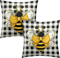 Cute Honey Bee Throw Pillows Case 24x24 Pack of 2 Buffalo Plaid Pillow Cover Spring Summer Pillows for Couch Cotton Blend Soft Touch Home Decor for Living Room Sofa